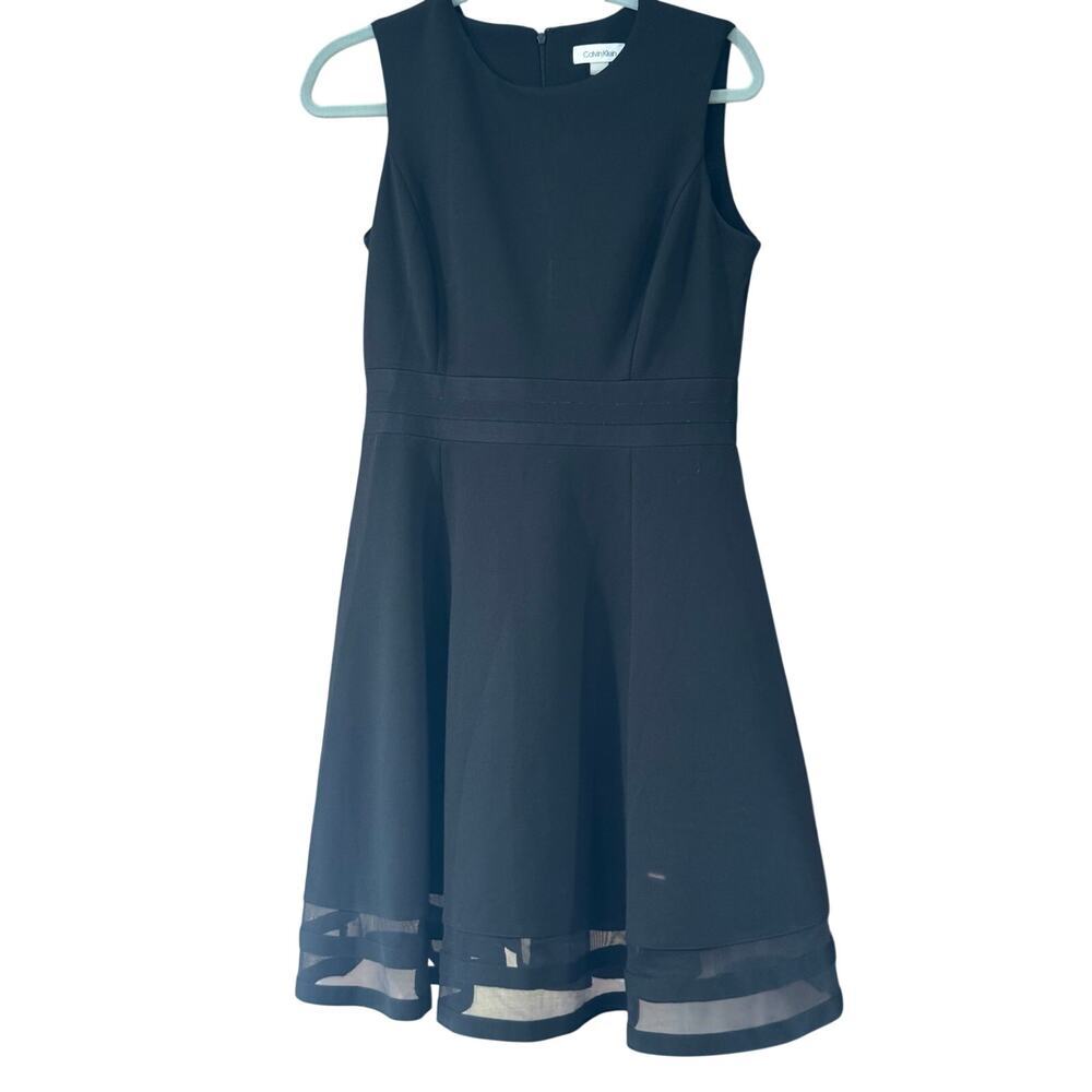 Calvin Klein Black Fit & Flare Dress Sleeveless Sheer Hem - 12 Cocktail Career